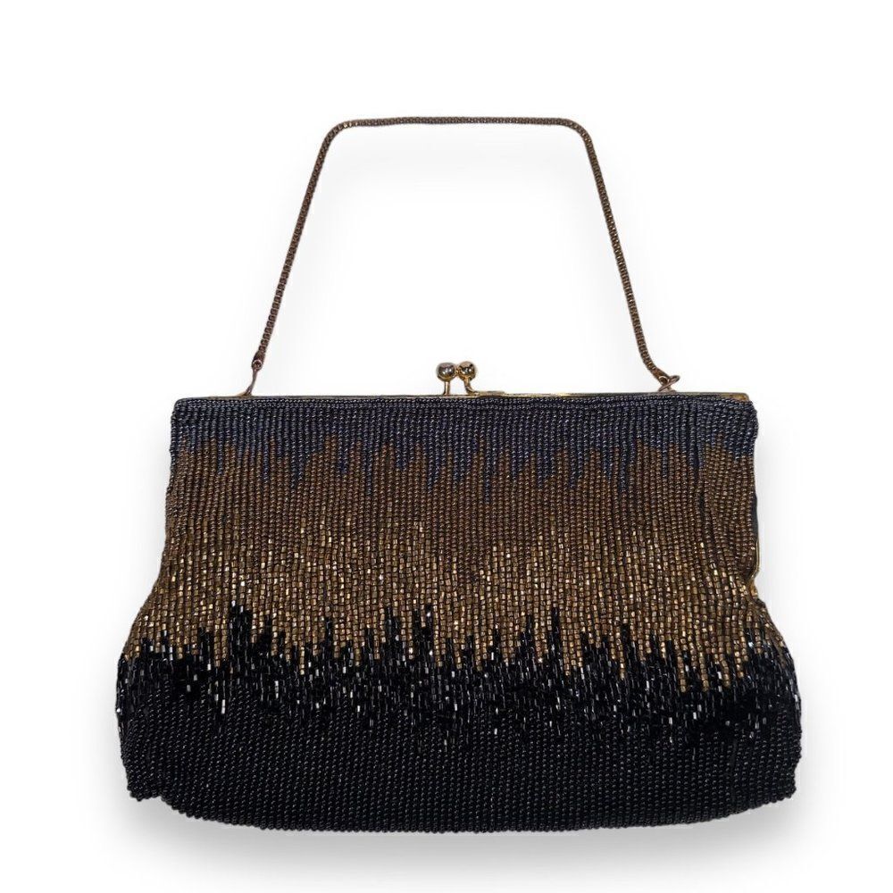 Ed B Robinson Vintage Hand-Beaded Clutch Purse Black / Gold‎